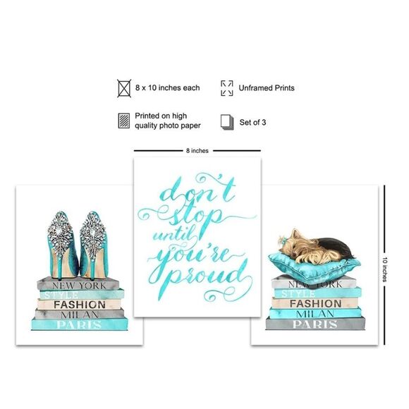 NEW Set 3 positive quote Tiffany and Co. Blue Fashion Glam wall art home decor - Picture 2 of 5